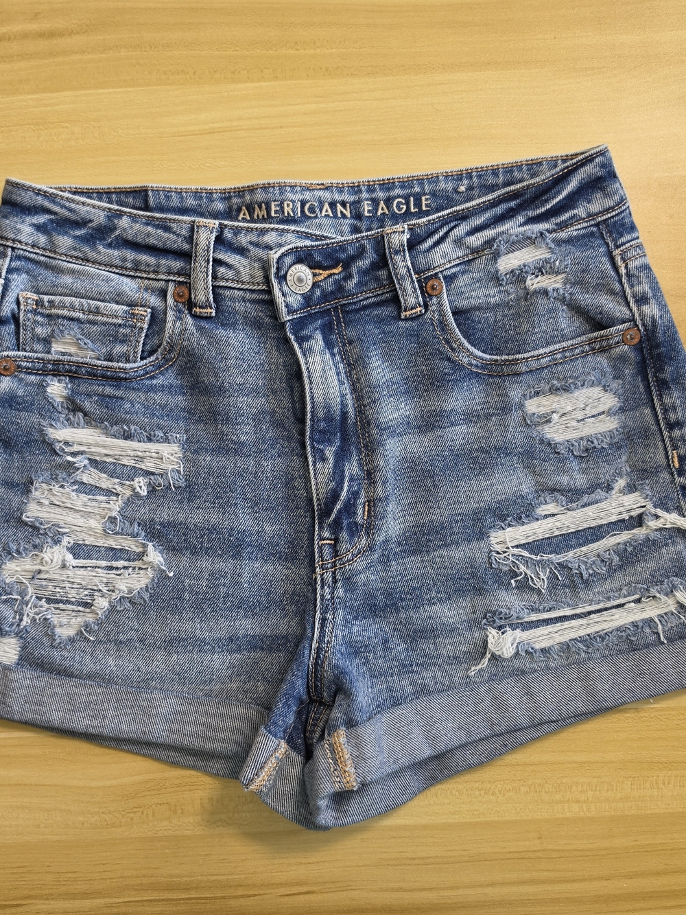 American Eagle Outfitters Women's Distressed Denim Shorts - Blue